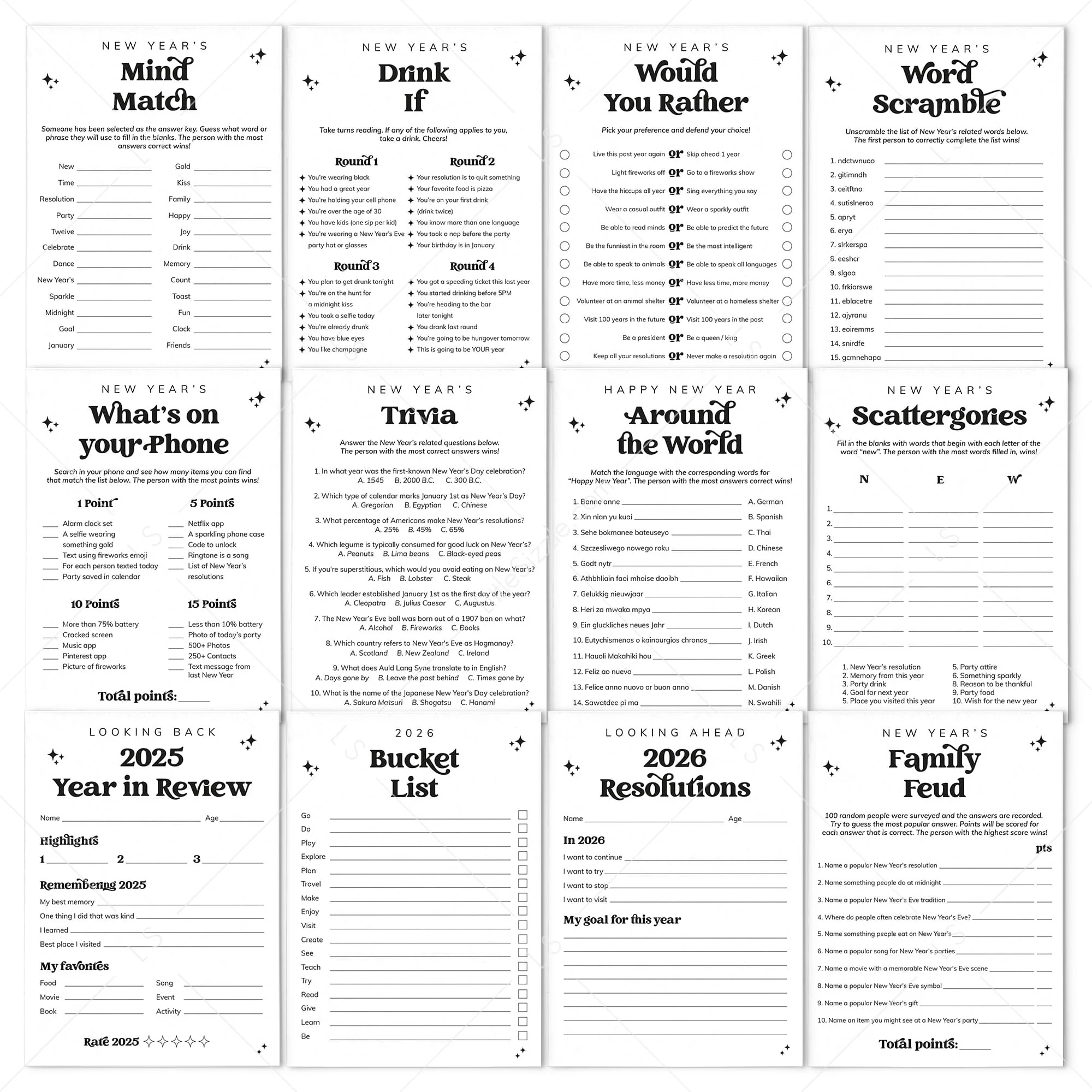 New Years Resolution Printable Cards